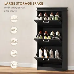 HOMCOM Three-Drawer Minimalistic Shoe Cabinet - Black - 4