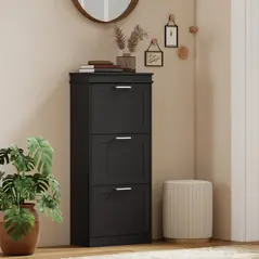 HOMCOM Three-Drawer Minimalistic Shoe Cabinet - Black - 7
