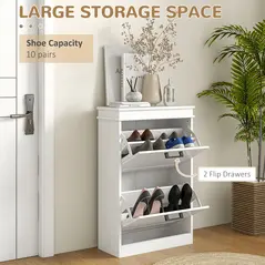 HOMCOM Two-Drawer Minimalistic 10-Shoe Cabinet - White - 4