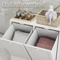 kleankin Double Hamper Laundry Storage Cabinet - White - 4