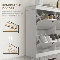 HOMCOM Slim Shoe Cabinet, Shoe Cabinet with 4 Drop-Down Drawers, 105W x 24D x 82.5H cm,  White - 6