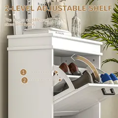 HOMCOM Two-Drawer Minimalistic 10-Shoe Cabinet - White - 5