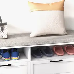 HOMCOM Shoe Bench with Removable Cushion, Shoe Storage Bench with Padded Seat, Open Compartments and Drawers for Entryway Hallway - 7