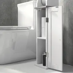 kleankin Slim Bathroom Floor Cabinet with Cupboard, Roll Holder and Adjustable Shelf, Toilet Roll Storage Unit for Toilet Paper, Shampoo, White - 8