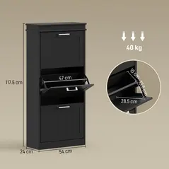 HOMCOM Three-Drawer Minimalistic Shoe Cabinet - Black - 3