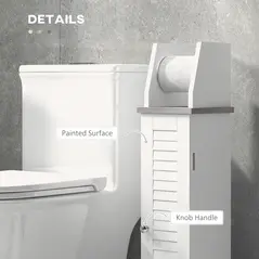 kleankin Slim Bathroom Floor Cabinet with Cupboard, Roll Holder and Adjustable Shelf, Toilet Roll Storage Unit for Toilet Paper, Shampoo, White - 5