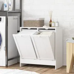 kleankin Double Hamper Laundry Storage Cabinet - White - 2