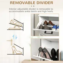 HOMCOM Two-Drawer Minimalistic 10-Shoe Cabinet - White - 6