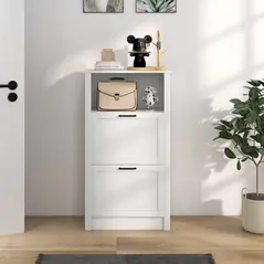 HOMCOM Modern Shoe Cabinet with 2 Flip Drawers and Adjustable Shelves, Narrow Shoe Storage Cabinet with Open Compartment, Holds 10 Pairs for Entryway, Hallway, White - 8