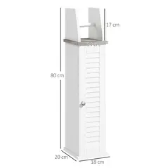 kleankin Slim Bathroom Floor Cabinet with Cupboard, Roll Holder and Adjustable Shelf, Toilet Roll Storage Unit for Toilet Paper, Shampoo, White - 3