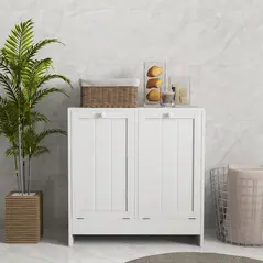 kleankin Double Hamper Laundry Storage Cabinet - White - 7