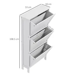 HOMCOM Narrow Shoe Cabinet with 3 Flip Drawers - White - 3