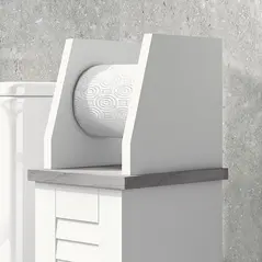 kleankin Slim Bathroom Floor Cabinet with Cupboard, Roll Holder and Adjustable Shelf, Toilet Roll Storage Unit for Toilet Paper, Shampoo, White - 9