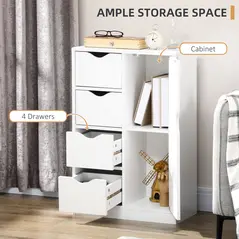 HOMCOM Bathroom Cabinet, Freestanding Storage Cabinet with 4 Drawers, Door Cupboard for Living Room, Kitchen, Bedroom, White - 5