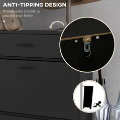 HOMCOM Three Drawer Slim Shoe Storage Cabinet, 12 Shoe Pairs - Black - 6