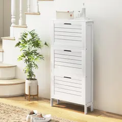 HOMCOM Narrow Shoe Cabinet with 3 Flip Drawers - White - 2