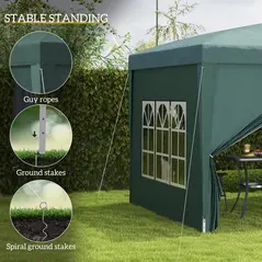 Outsunny 3 x 3m Pop Up Gazebo, Wedding Party Canopy Tent Marquee with Carry Bag and Windows, Green - 7