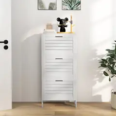 HOMCOM Narrow Shoe Cabinet with 3 Flip Drawers - White - 6