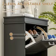 HOMCOM Two-Drawer Minimalistic 10-Shoe Cabinet - Black - 5
