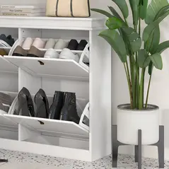 HOMCOM Slim Shoe Cabinet, Shoe Cabinet with 4 Drop-Down Drawers, 105W x 24D x 82.5H cm,  White - 9