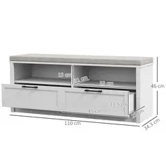 HOMCOM Shoe Bench with Removable Cushion, Shoe Storage Bench with Padded Seat, Open Compartments and Drawers for Entryway Hallway - 3