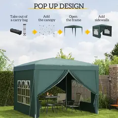 Outsunny 3 x 3m Pop Up Gazebo, Wedding Party Canopy Tent Marquee with Carry Bag and Windows, Green - 5