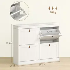 HOMCOM Slim Shoe Cabinet, Shoe Cabinet with 4 Drop-Down Drawers, 105W x 24D x 82.5H cm,  White - 3