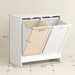 kleankin Double Hamper Laundry Storage Cabinet - White - 3