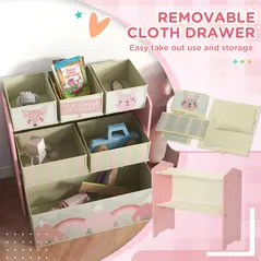 ZONEKIZ Kids Storage Unit, Toy Storage Organiser, with Six Fabric Bins, for Bedrooms, Playrooms, Nurseries - Pink - 5