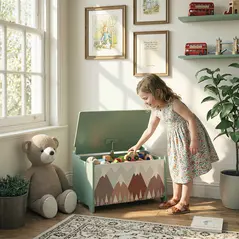 ZONEKIZ Toy Box, Kids Storage Chest, with Lid, Safety Hinge - Green - 2