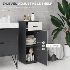 kleankin Slim Bathroom Cabinet, Narrow Bathroom Storage Cabinet with Drawer, Door Cupboard, Adjustable Shelf and Soft Close Mechanism, Grey - 5