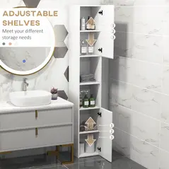 kleankin Freestanding Bathroom Cabinet, High Gloss Storage Cabinet with Doors and Adjustable Shelves, 30 x 30 x 181.5 cm, White - 5