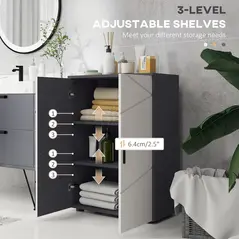 kleankin Small Bathroom Cabinet, Bathroom Storage Cabinet with 2-Doors Cupboard, 2 Adjustable Shelves and Soft Close Mechanism, Grey - 5