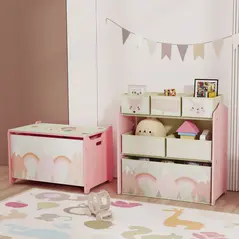 ZONEKIZ Kids Storage Unit, Toy Storage Organiser, with Six Fabric Bins, for Bedrooms, Playrooms, Nurseries - Pink - 8