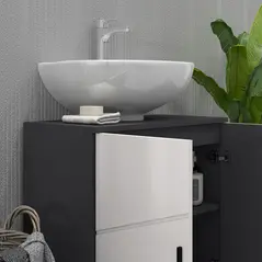 kleankin Pedestal Sink Bathroom Cabinet, Bathroom Vanity Unit with 20 x 20cm "U" Cut-Out and Adjustable Shelf, Light Grey - 8