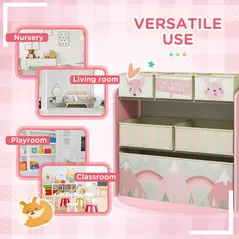 ZONEKIZ Kids Storage Unit, Toy Storage Organiser, with Six Fabric Bins, for Bedrooms, Playrooms, Nurseries - Pink - 6