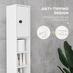kleankin 180cm Slim Bathroom Cabinet with 9-layered Independent Storage for Family-friendly Storage  - White - 5