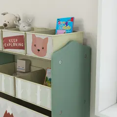 ZONEKIZ Kids Storage Unit, Toy Storage Organiser, with Six Fabric Bins, for Bedrooms, Playrooms, Nurseries - Green - 8