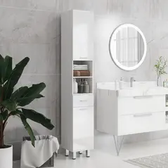kleankin 71" Tall Slim Bathroom Storage Cabinet, Tall Narrow Cupboard with Drawer, Open Shelves, 2 Doors Cabinets and Adjustable Shelves for Kitchen, Hallway, Living Room, High Gloss White - 2