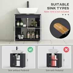 kleankin Under Sink Bathroom Cabinet, Bathroom Vanity Unit, Basin Storage Cupboard with Double Doors and Shelf, 10W x 20Dcm "U" Cut-Out, Light Grey - 4