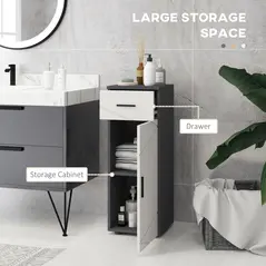 kleankin Slim Bathroom Cabinet, Narrow Bathroom Storage Cabinet with Drawer, Door Cupboard, Adjustable Shelf and Soft Close Mechanism, Grey - 4