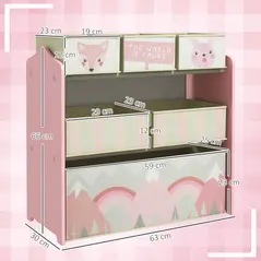 ZONEKIZ Kids Storage Unit, Toy Storage Organiser, with Six Fabric Bins, for Bedrooms, Playrooms, Nurseries - Pink - 3