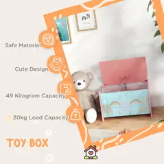 ZONEKIZ Toy Box, Kids Storage Chest, with Lid, Safety Hinge - Pink - 4