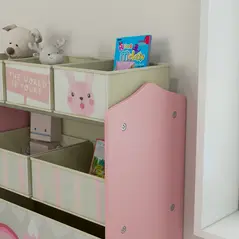 ZONEKIZ Kids Storage Unit, Toy Storage Organiser, with Six Fabric Bins, for Bedrooms, Playrooms, Nurseries - Pink - 9