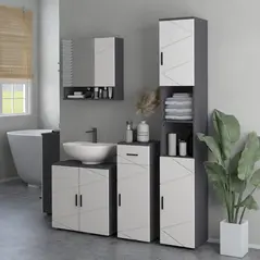 kleankin Pedestal Sink Bathroom Cabinet, Bathroom Vanity Unit with 20 x 20cm "U" Cut-Out and Adjustable Shelf, Light Grey - 7