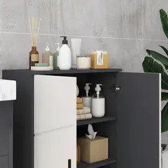 kleankin Small Bathroom Cabinet, Bathroom Storage Cabinet with 2-Doors Cupboard, 2 Adjustable Shelves and Soft Close Mechanism, Grey - 8