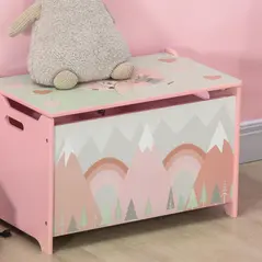 ZONEKIZ Toy Box, Kids Storage Chest, with Lid, Safety Hinge - Pink - 8