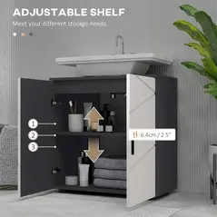 kleankin Under Sink Bathroom Cabinet, Bathroom Vanity Unit, Basin Storage Cupboard with Double Doors and Shelf, 10W x 20Dcm "U" Cut-Out, Light Grey - 5