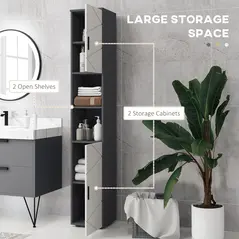 kleankin Line Embossed Tall Bathroom Storage Cabinet with Three-position Adjustable Shelves for Minimalist Style - Grey - 4