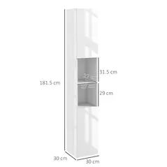 kleankin Freestanding Bathroom Cabinet, High Gloss Storage Cabinet with Doors and Adjustable Shelves, 30 x 30 x 181.5 cm, White - 3